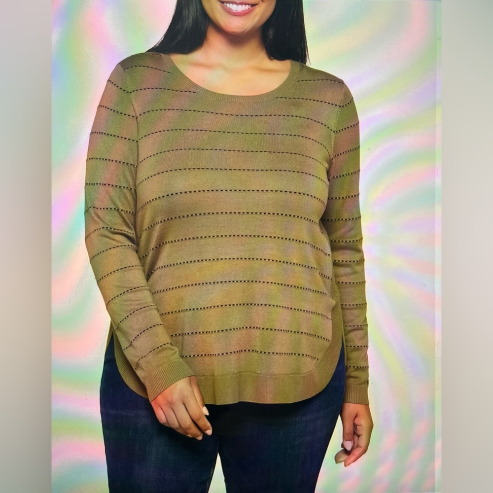Green Textured Knit Crew Neck Sweater
